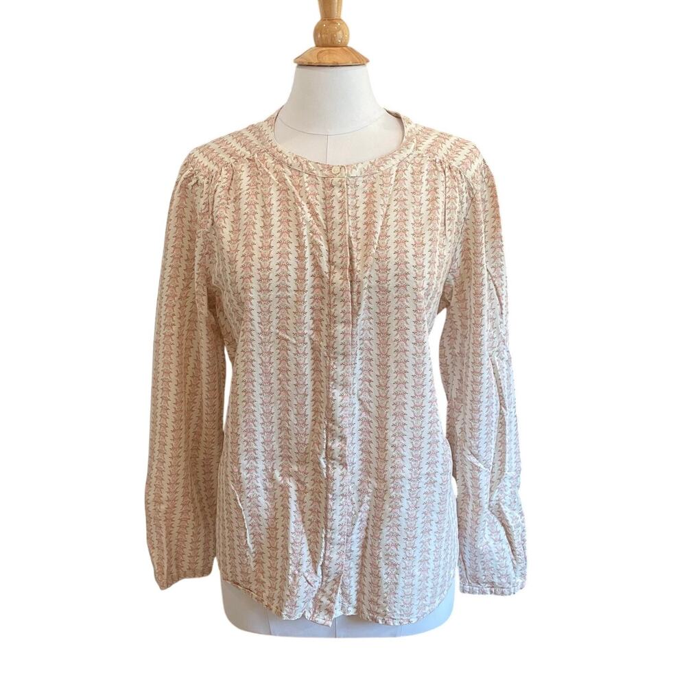 Croft & Barrow Pink Ivory Floral Round Neck Button Down Shirt, Cottagecore, L